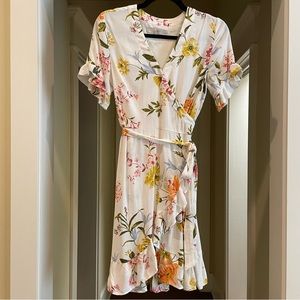 White Floral Wrap Dress